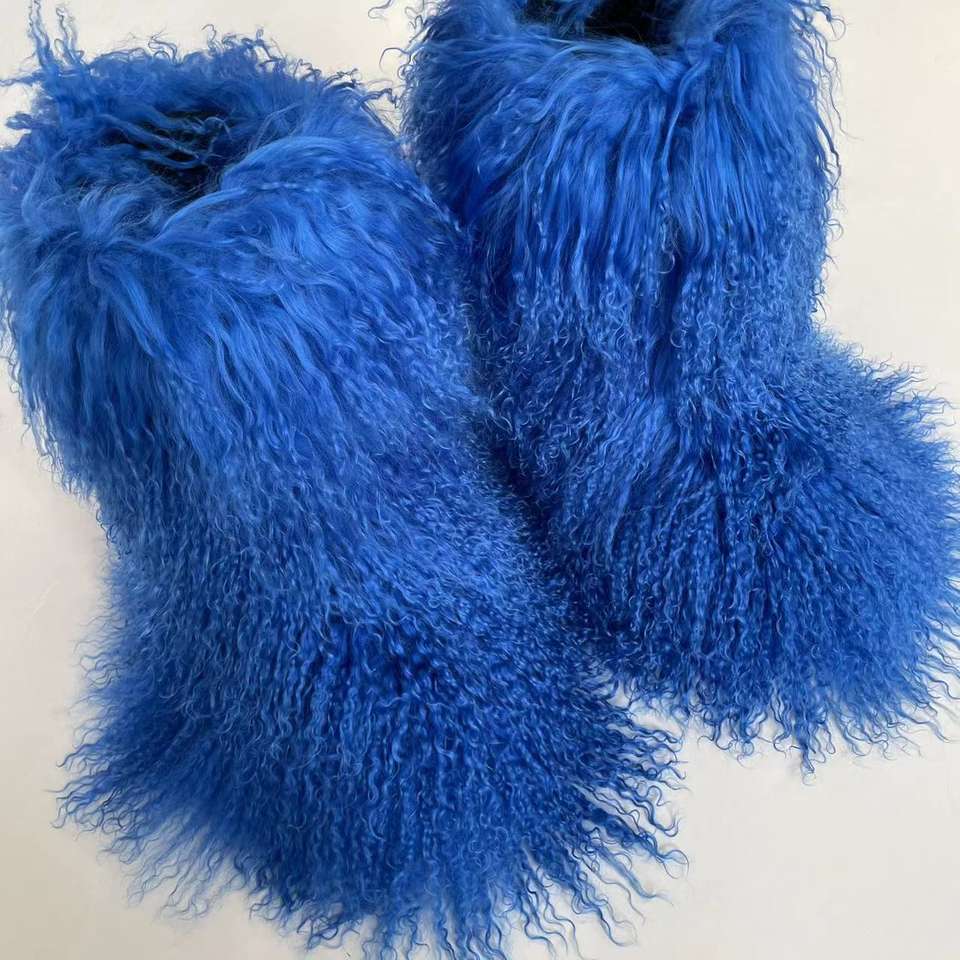 New Design Lambskin Fur Fashion Boots Women Shoes Curly Fur Women's Boots Winter Mongolian Sheepskin Fur Snow Boots For Women