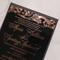 Estampado en caliente de acrílico negro en tarjetas de menú de oro rosa 5*7 pulgadas Tarjeta de invitación de boda de estilo elegante con sobre