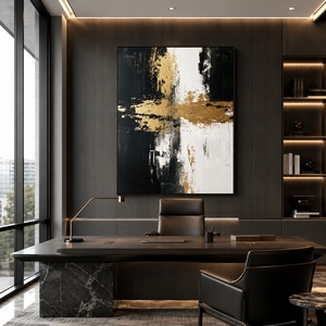 Peinture abstraite dorée et noire sur toile, grande taille, personnalisable, faite à la main, texture 3D, art mural minimaliste pour la décoration d'hôtels de luxe - Product Image 4