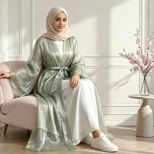 Abaya Kimono Premium de Satén Brillante de Dos Capas, Abaya Musulmana Ligera y Fluida para Uso Diario y Eventos Especiales (1432) - Product Image 1