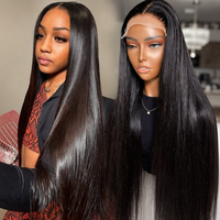 Perruques en cheveux vierges lisses en gros, perruques en dentelle de cheveux humains pré-épilées avec nœuds blanchis, perruques en cheveux humains lisses