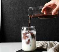 Gobelets en verre transparent de 12oz/16oz pour soda et bière, avec couvercle en bambou et paille, isolation thermique, écologiques, motif dessin animé mignon, pour boire directement