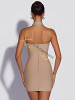 Ocstrade Nouveau Produit 2026 Robe de Soirée Sexy pour Femmes, Modèle Halter de Luxe avec Strass, Dos Nu et Nœud, Style Bandage