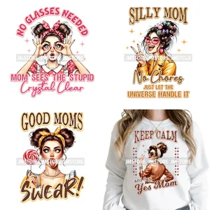 Autocollants DTF thermocollants lavables « Funny Mom Life Sassy Quotes Motherhood Humor Club » prêts à poser sur vêtements et sacs - Product Image 1