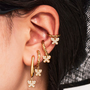 Pendientes de Mariposa Pequeños y Delicados de Acero Inoxidable 316L con Baño de Oro PVD de 14k y 18k, con Circonitas, para Mujer, Venta al por Mayor - Product Image 3