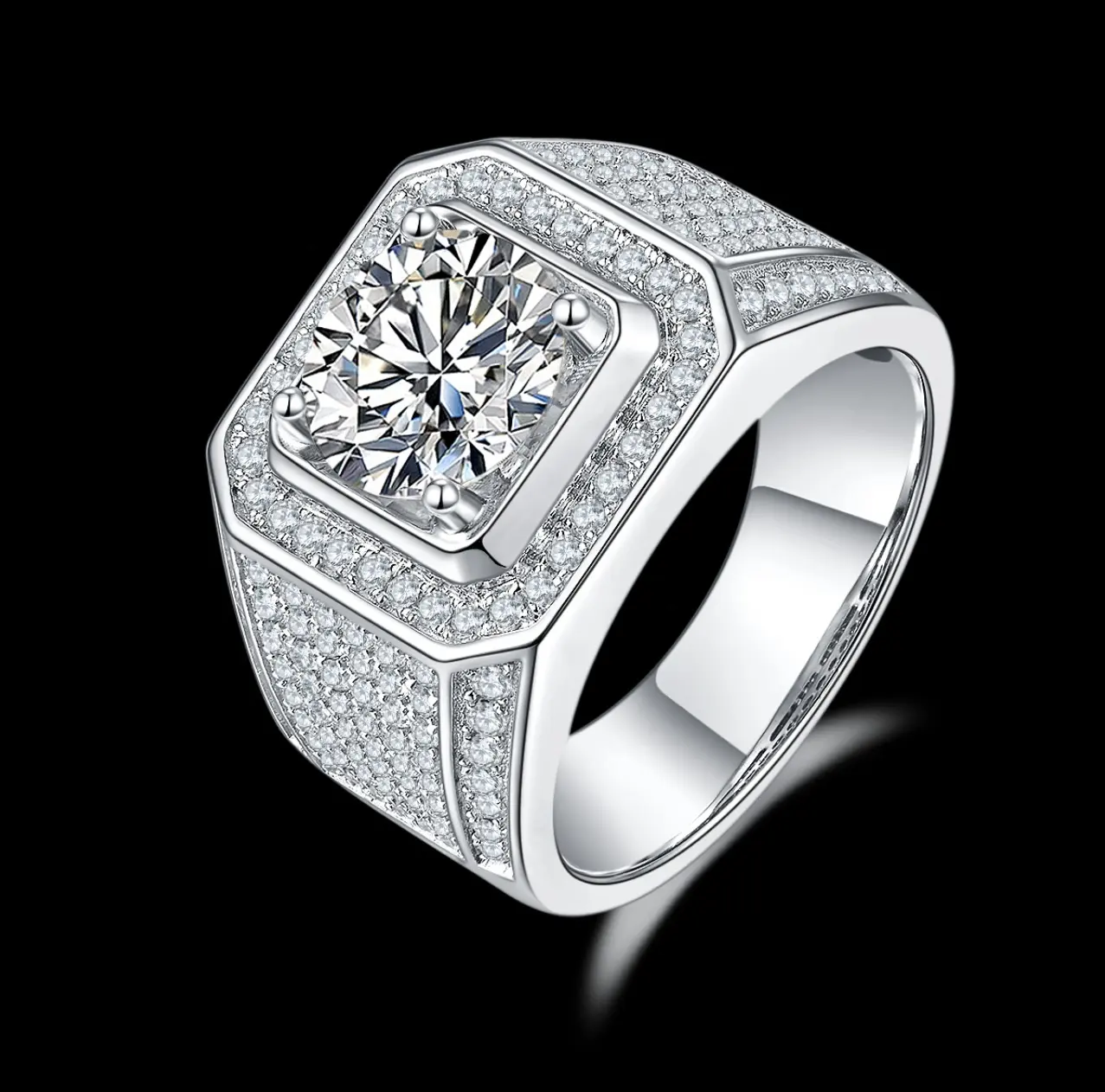 แหวนเพชรโมอิสแท้สุดหรูสำหรับผู้ชายแหวนหมั้นเพชรเงินแท้ของขวัญแต่งงานสำหรับผู้ชาย