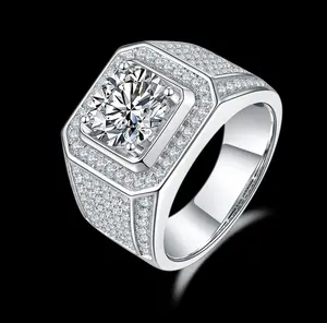 男士奢华真硅石戒指纯银钻石订婚戒指男士结婚饰品礼品