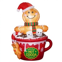 ZPISF Décoration de Noël gonflable d'extérieur de 1,8 m, Bonhomme en pain d'épices et tasse de chocolat chaud, pour jardin et pelouse, Fourniture en gros OEM pour les fêtes