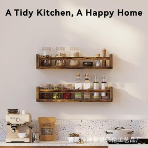 Solid wood <b>wall</b>-<b>mounted</b> <b>shelf</b> for books, magazines, and picture books; <b>wall</b>-<b>mounted</b> kitchen spice rack; storage rack - Product Image 3