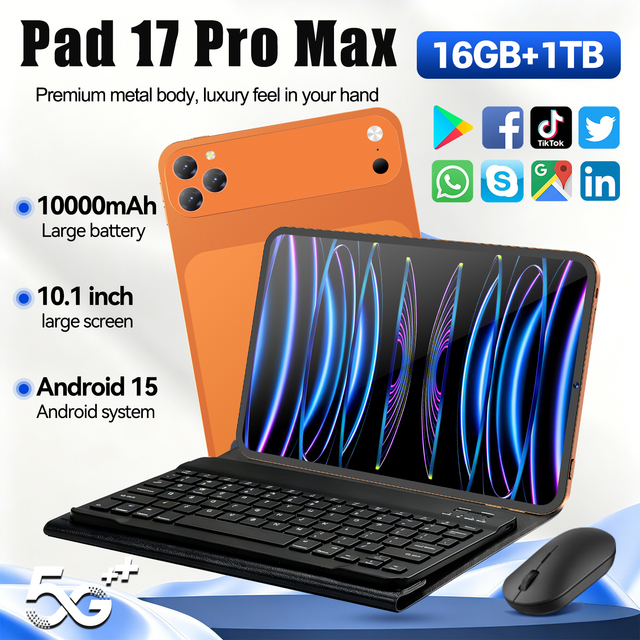 Pad 17 Pro Max Tablet With Type-C Android Tablet Octa Core Dual Sim GPS 4G 5G Wifi Tablet Pc