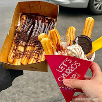 Emballage de churros imprimés personnalisés porte-gaufres à bulles en papier pour cône de crème glacée porte-papiers churros à emporter avec récipient à sauce