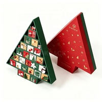 Calendrier de l'Avent personnalisé en forme de sapin de Noël en matériaux recyclés, 24 jours, couvercle rabattable, boîte cadeau rigide, compte à rebours des friandises de Noël