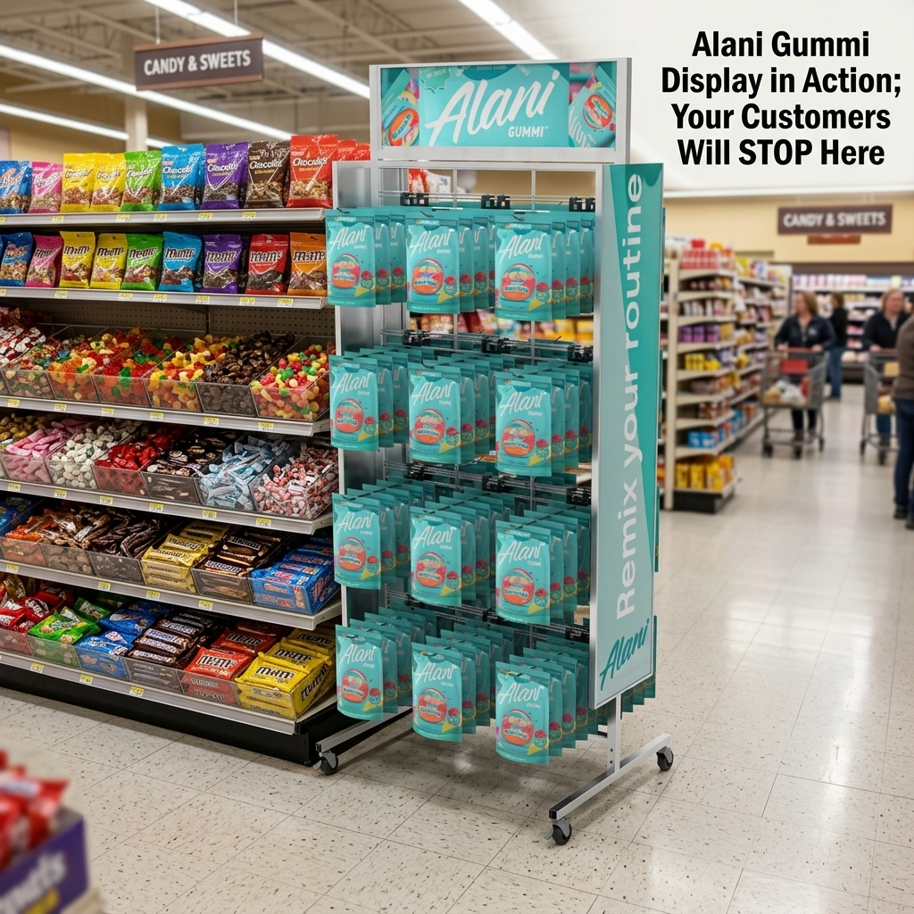 Custom Metal Gummy Candy Display Rack Mobile Pegboard Hook Stand for Lollipop Snack Bag Gummy Retail Store Shop POS Rack OEM ODM — view 2