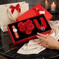 Coffret cadeau pour la Saint-Valentin pour elle, montre, collier avec pendentif en forme de cœur, rose rouge, coffret cadeau de luxe pour anniversaire, logo personnalisé et boîte personnalisée