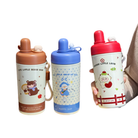 Tasse isotherme en acier inoxydable 304 à motif animal mignon, avec séparateur thé-eau, cordon portable et paille, pour les déplacements