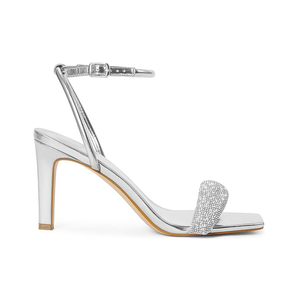 Women <strong>Lace</strong>-<strong>up</strong> Silver Rhinestone Square Toe High <strong>Heels</strong> Wedge Sandals Summer Fashion Trend Sexy Party Shoes - Product Image 1