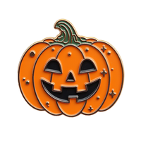 Citrouille souriante d'Halloween en émail électroplaqué pour imitation antique, avec tige verte et accents étoilés, en métal pour l'automne
