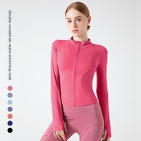 Veste de yoga pour femmes grandes tailles, manches longues, col montant, fermeture éclair, passe-pouces, séchage rapide, respirante, extensible, faible MOQ, logo personnalisé
