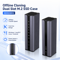 Boîtier SSD NVMe M.2 PCIe Gen3x4 double baie avec clonage hors ligne, USB3.2 Gen2x2 20 Gbit/s, ventilateur intégré, en aluminium, pour 2230-2280, max 8 To, clé M