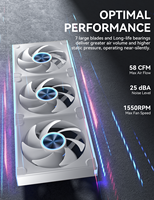 Ventilador de caja ARGB blanco de 120 mm, ventilador de PC silencioso PWM de alto flujo de aire a 1550 RPM, diseño de espejo infinito con aspas direccionadas hacia adelante