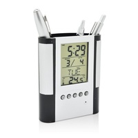 Jam Meja Digital LCD Hadiah Desktop dengan Alarm Musik, Kalender, dan Tempat Pena