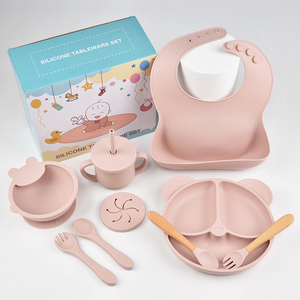 Venta directa de fábrica Juego de alimentación de bebé de diseño clásico Incluye cuchara Tenedor Snack Sippy Cup Bowl Plate Baberos para niños pequeños - Product Image 3
