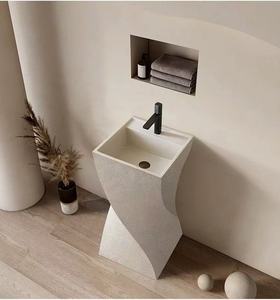 Lavabo a mano irregolare, lavabo a piedistallo da bagno con superficie solida, lavabo indipendente in pietra composita in resina - Product Image 5