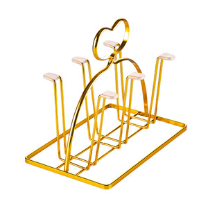 Support à tasses en fer doré en forme de cœur, égouttoir portable pour le rangement des boissons dans la cuisine, design minimaliste - Product Image 2
