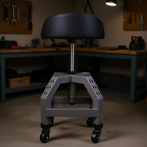 Taburete de mecánico neumático giratorio con ruedas y almacenamiento para taller, con ruedas grises - Product Image 2