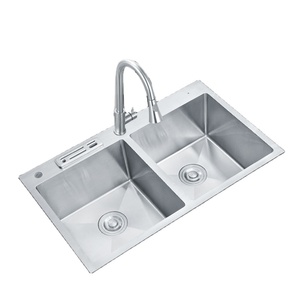 Fregadero de cocina de acero inoxidable en ángulo recto, fregadero de cocina hecho a mano de doble cuenco, fregadero de mármol, lavandería - Product Image 3