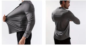 Taglie forti Top tinta unita Stretch antirughe senza stiratura colletto a maniche lunghe camicia da uomo - Product Image 6