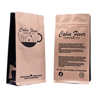 Bolsa de Empaque para Café con Impresión de Marca Personalizada, Bolsa de Papel Kraft Mate con Sellado de Ocho Lados y Válvula de Desgasificación para Venta Minorista de Granos de Café Tostado