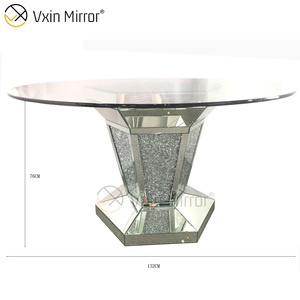 Luxury Wooden Glass Top Upscale Modern <strong>Round</strong> <strong>4</strong> Seater's Mirror Crystal Broken Diamond <strong>Dining</strong> <strong>Table</strong> <strong>Set</strong> - Product Image 5