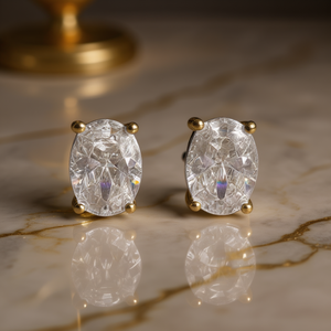 Clásicos pendientes de oro macizo de 18 quilates con diamantes de corte ovalado para mujer, joyería de boda, engaste de garra, pendientes finos. - Product Image 2