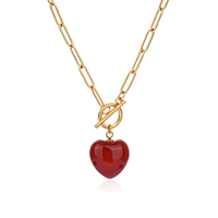 JUSTOP - Collar con Colgante de Ágata en Forma de Corazón, Moderno, Unisex, OEM/ODM, Personalizado, de Acero Inoxidable, Chapado en Oro y Plata, con Cadena de Eslabones, MOQ