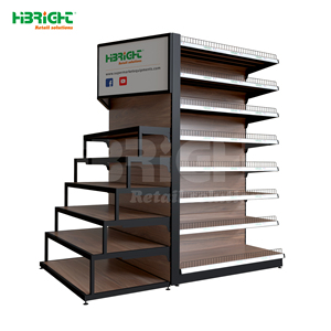 Étagère de présentation en acier et bois Highbright avec armoire supérieure pour supermarché et épicerie - Product Image 2