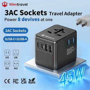 Wontravel Newest 45W PD 3AC 10A Copper Travel Adaptor <b>Socket</b> Type D Travel Plug Adapter - Product Image 1