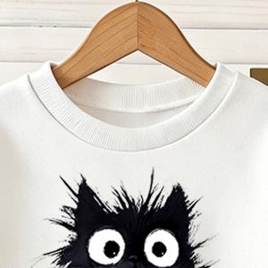 Set di Abbigliamento 2 Pezzi per Bambine con Stampa Divertente di Gatti, Felpa Larga e Pantaloni Neri, Outfit Quotidiano per Bambini Personalizzato - Product Image 3