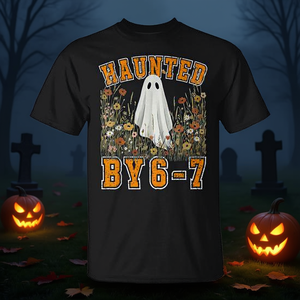 T-shirt floral Haunted By 6 7 Ghost, design Meme Six Sept pour Halloween - Product Image 3