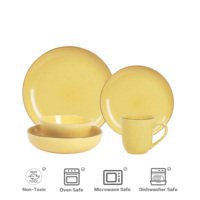 Ensemble de vaisselle en céramique jaune de 20 pièces, assiettes à dîner de luxe à steak fin et à pizza, ensembles de vaisselle faciles à nettoyer en douceur