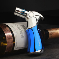 Encendedor de Lujo de Cuatro Llamas, Antorcha Metálica Resistente al Viento, Recargable, Especialmente Diseñado para Barbacoas y Cigarros al Aire Libre