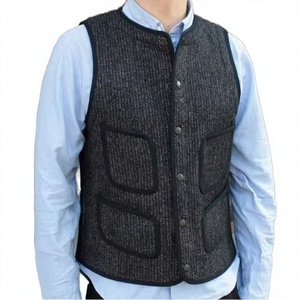 Gilet de costume décontracté en laine pour homme, respirant, marron, col rond, style anglais, effet délavé, pour l'hiver - Product Image 2