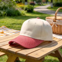 Casquette de baseball en coton vierge à 5 panneaux, calotte haute, imprimé gingham par sublimation, visière contrastante, logo personnalisé, vente en gros, Kepka de pique-nique