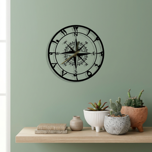 Horloge murale islamique minimaliste en métal, design boussole ronde, quartz analogique silencieux, horloge suspendue pour la décoration du salon - Product Image 1