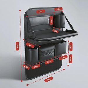 Fabrieksopmaat gemaakte 2-delige luxe auto achterbank organizer van kunstleer, waterdicht, opklapbaar tafeltje, op maat gemaakte kleur, OEM merk - Product Image 3