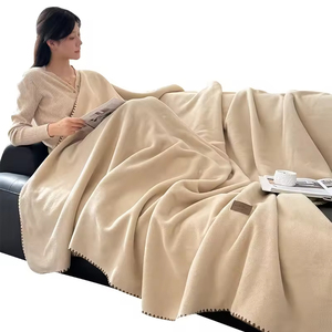 <b>Beige</b> Plush <b>Bed</b> Blanket Solid Color Rectangle Knitted Minimalist Style All-Season Use Folded Design - Product Image 5