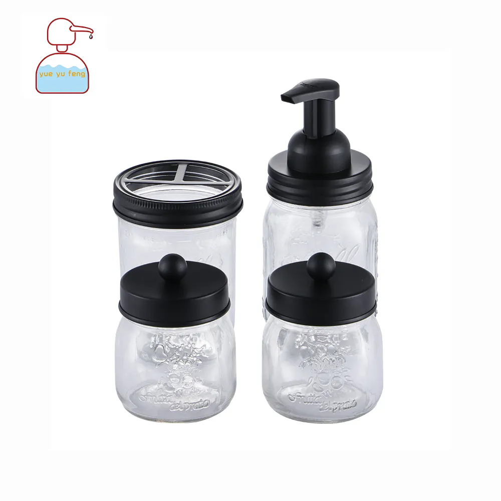 Groothandel Handdesinfecterend Pomp Deksel Glas Mason Pot Met Zwarte Zeepdispenser Badkamer Accessoires