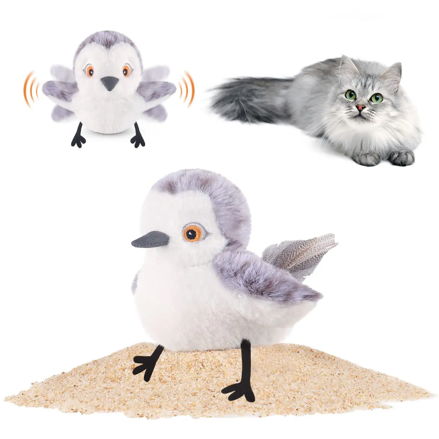 Brinquedo interativo para gatos, brinquedo realista para bater pássaros, recarregável, ativado por toque