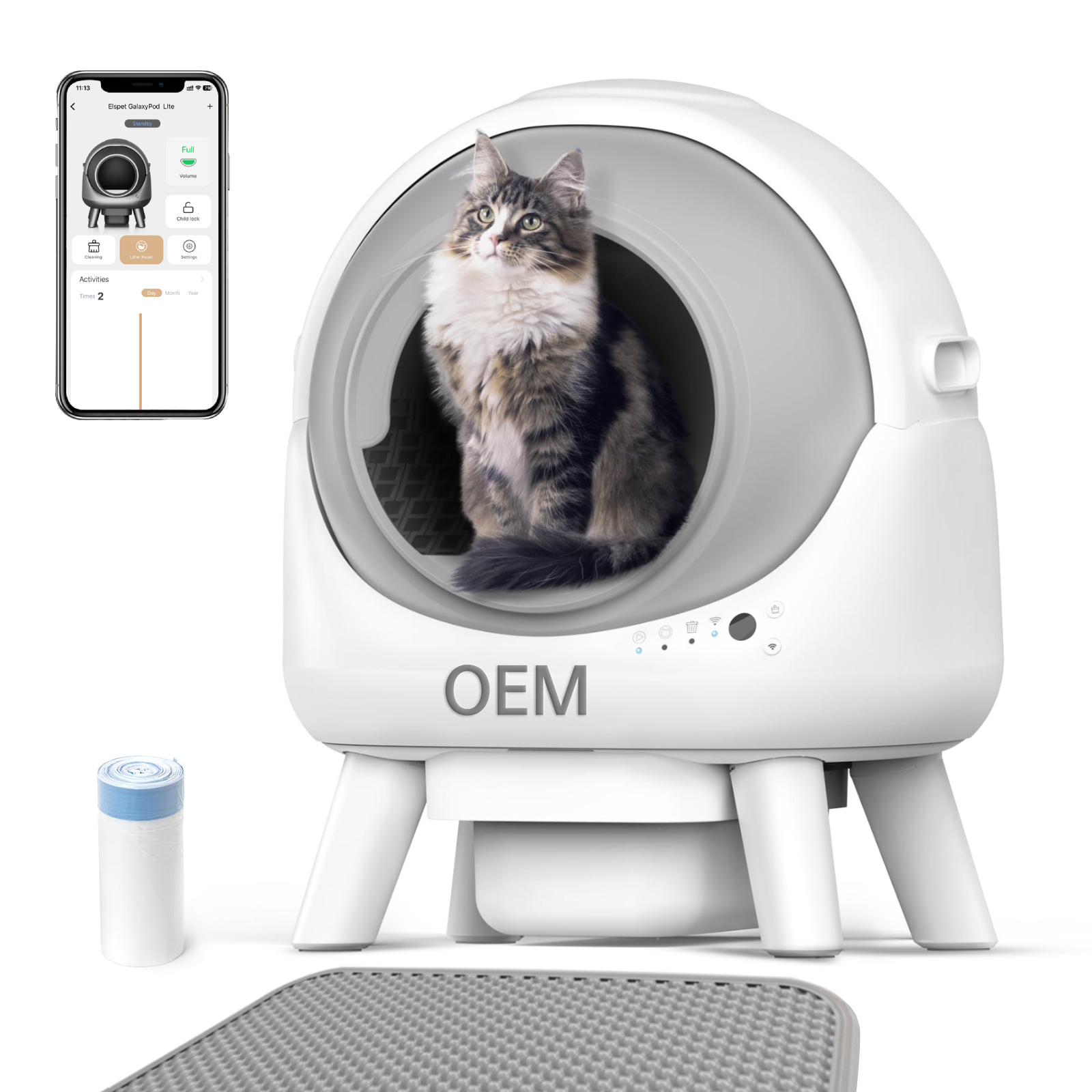 OEM ELS PET Self Cleaning Litter Box Robot 8L Large Waste Bin Odor-Control Intelligent Control White Automatic Cat Litter Toilet