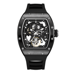 Reloj de pulsera automático Tonneau de lujo para hombre con mecanismo de esqueleto hueco marca Original característica de reserva de energía estilo mecánico - Product Image 4
